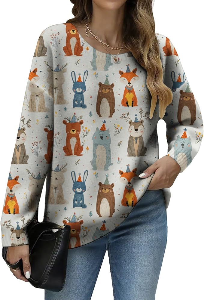 LIZALIG Women's Fall Christmas Snowman Sweater Long Sleeve Crewneck Pullover Festive Holiday Winter Outfit for Parties