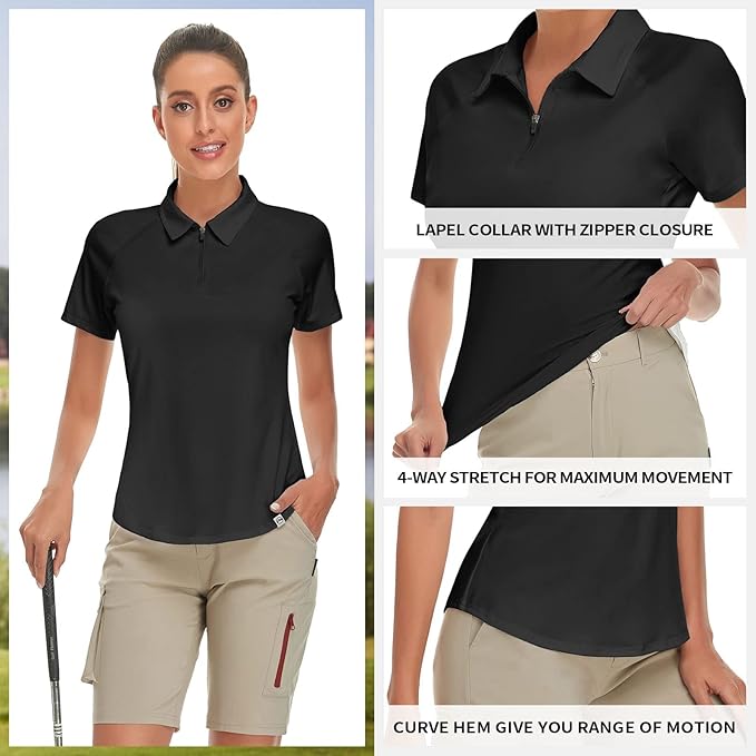 Women's Golf Shirt Short Sleeve Tennis Shirt Quarter Zip Golf Pullover Golf Polo Shirts Argyle Tops