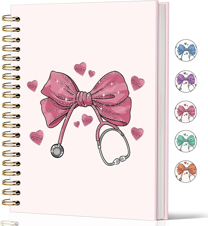Lacama Nurse Gifts for Women, Pink Bow Nurse Notebook Journal, Nurses Week Gifts, Nurse Appreciation Gift, Nursing Student Graduation Gifts, Coquette Stuff Stethoscope Notebook, School Office Supplies