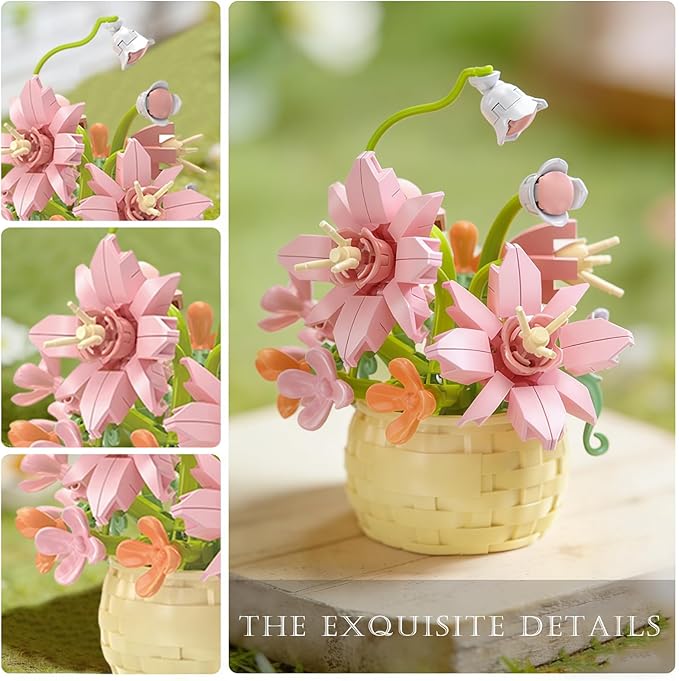 MJDDJA Mini Flowers Building Block Set, Mini Building Blocks, Flower Building Set, Building Block Flowerpot, Mini Bricks Building Sets, Party Favors for Kids Above 10 Years Old (Perfume Lily 155pcs)