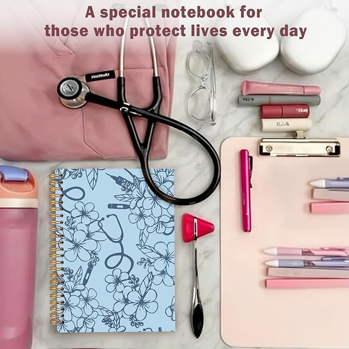Lacama Nurse Notebook Journal, Blue Nursing School Essentials, Nursing Student Graduation Gifts, Nurse Gifts for Women Nurse Appreciation Gift, Nurses Week Gifts, Stethoscope Flower Spiral Notebook