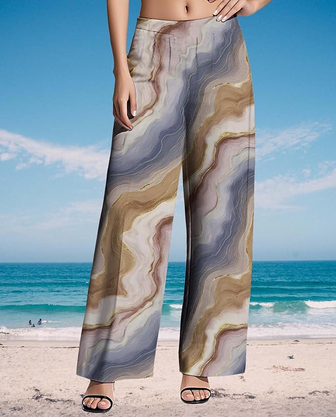 Womens Boho Pants Casual Oversize High Waisted Wide Leg Trousers Pattern Printed Ourdoors Pant for 2025 Summer