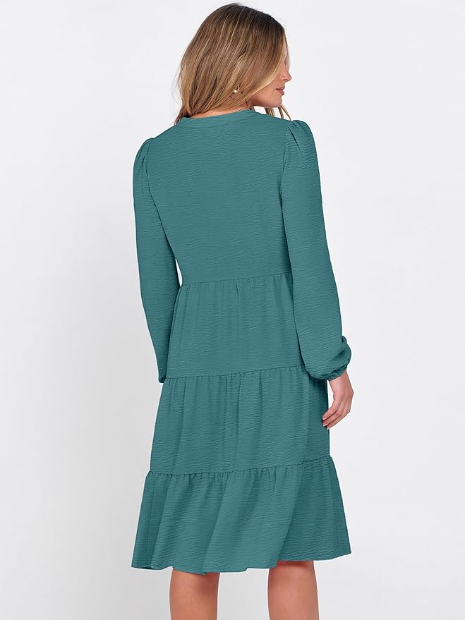 ANRABESS Womens Fall Midi Dresses Long Sleeve V Neck Swing Tiered Work Business Casual 2026 Flowy Beach Vacation Dress