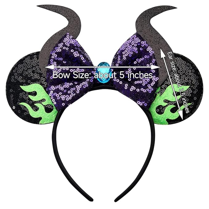RAZKO Mouse Ears Headband, Sequin Maleficent Mouse Ears Hairband Mice ears Headband for Women Girls Hair Accessories (Flaming Maleficent)