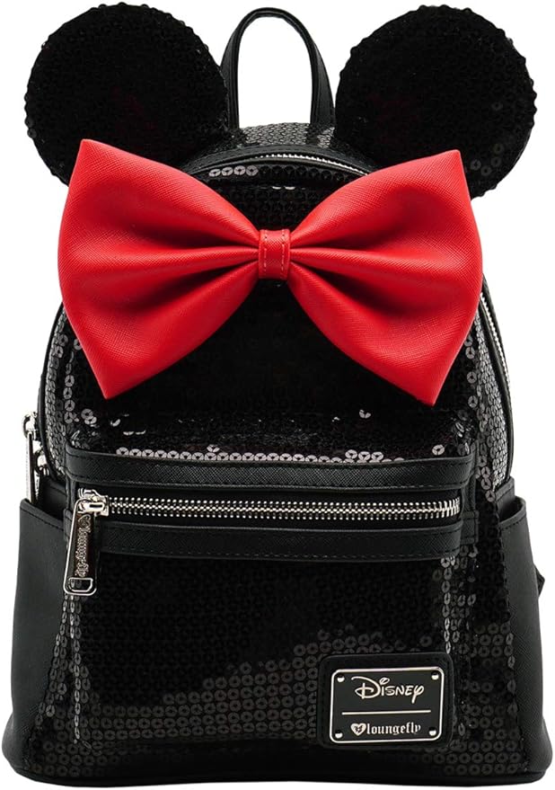 Loungefly Disney Minnie Mouse Black Sequin Womens Double Strap Shoulder Bag Purse