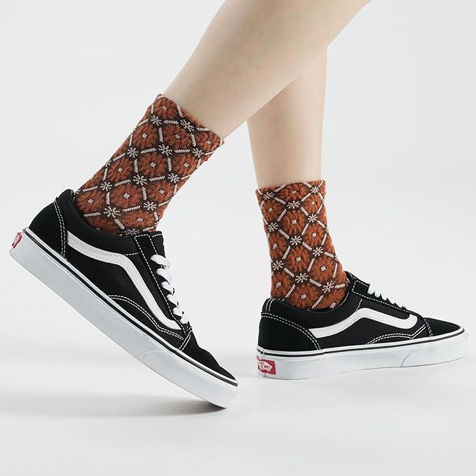Kikiya Women's Cotton Crew Socks - Cute Flower Graphic Polka Dot Striped Heart Patterned - Ladies Girls Casual Socks Size 6-8