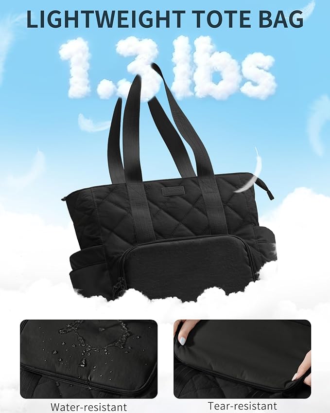 Puffer Lunch Tote Bag for Women, 15.6 Inch Laptop Work Bag with Insulated Lunch Compartment & Large Cup Holder, Lightweight Quilted Puffy Lunch Box Purse for Teacher Nurse Travel Office Daily School