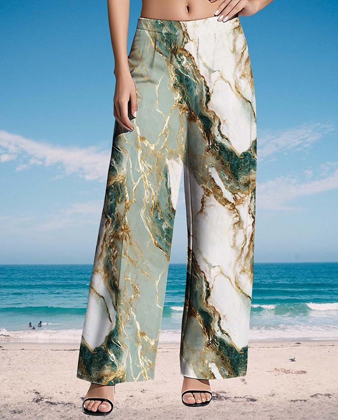 Womens Boho Pants Casual Oversize High Waisted Wide Leg Trousers Pattern Printed Ourdoors Pant for 2025 Summer