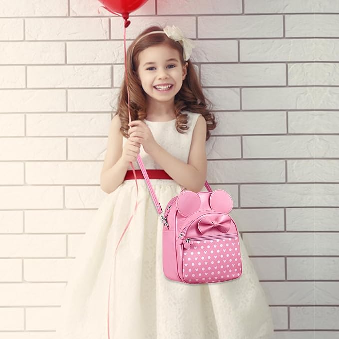 Voikukka Cute Girls Mini Mouse Backpacks for Kids Backpack Purse Pink Toddler Backpacks Small Travel Kid Daypack Women Convertible Shoulder Bag Bowknot Little Girls Children Preschool Backpack