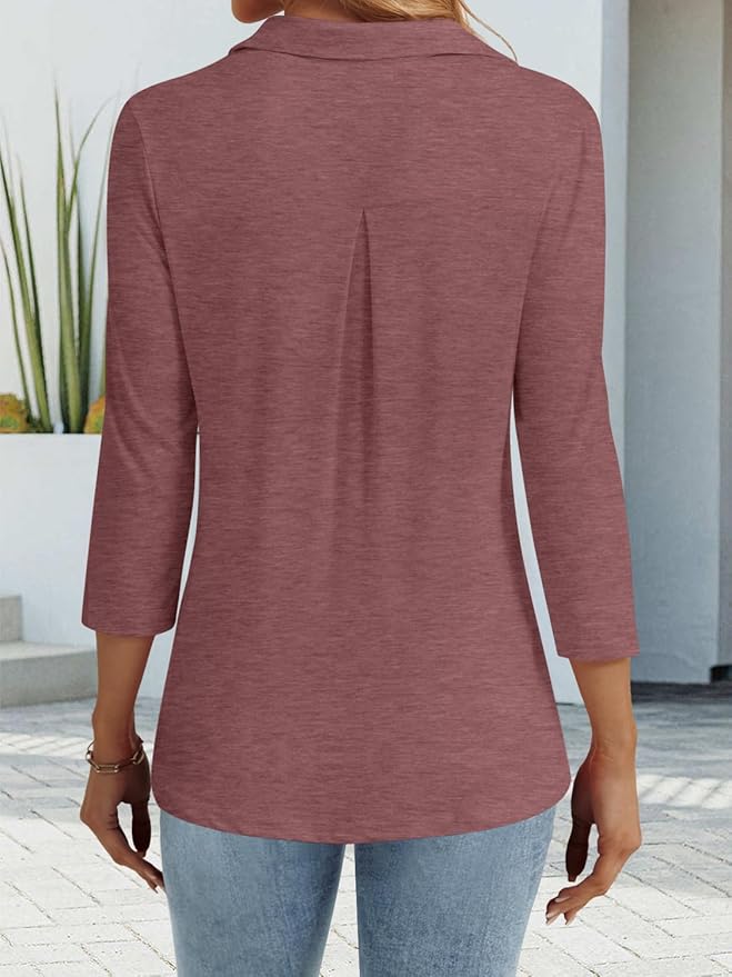 3/4 Length Sleeve Womens Tops Dressy Casual V Neck Polo Shirts Business Work Blouses 2025 Trendy Tunic Top