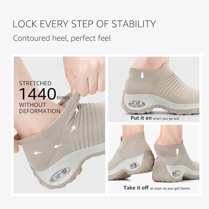 HKR Women's Walking Shoes Arch Support Non Slip Work Shoes Breathable Knit Upper Lightweight for Plantar Fasciitis