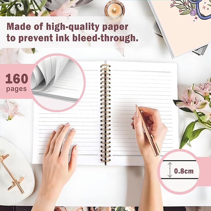 Lacama Nurse Notebook, Nurse Gifs for Women, Nursing Student Graduation Gifts, Stethoscope Flower Spiral Notebook, Nurse Essentials, Nurses Week Gifts, Office School Supplies