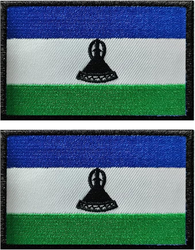 EmWoot 2PCS Lesotho Flag Patch Embroidered Morale Patch Military Tactical Patches Hook and Loop Applique Fastener