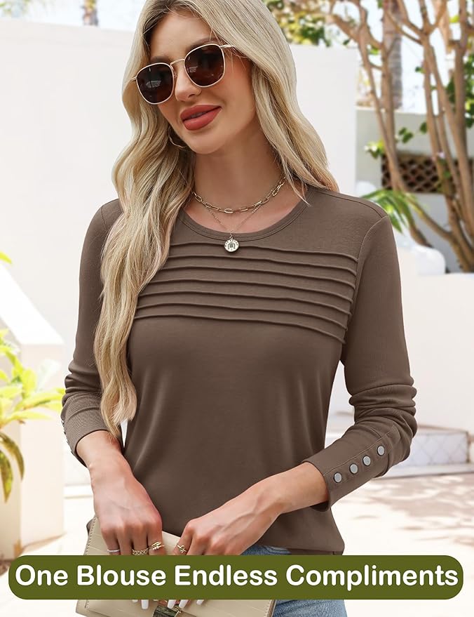 Blouses for Women Dressy Casual Long Sleeve Fall Fashion Tops Trendy Outfits for Work Office Shirts Thicker Clothes