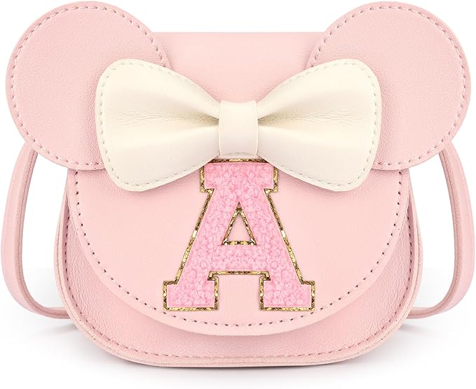 mibasies Toddler Purse Girl Gifts: Girls Birthday Gifts for 3-8 - Toys for Ages 2-4 Girls Mouse Ears Purse, Pink, Letter A