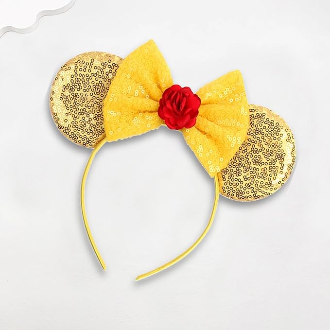 Sequin Mouse Ears Headbands for Women Girls Boys, Glitter Bows Headband for Kids Adults Birthday Party Costume Halloween