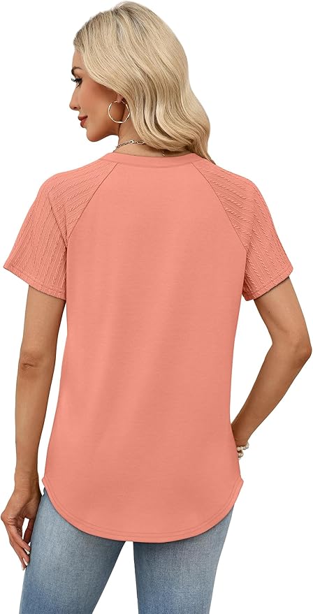 WIHOLL Summer Tops for Women 2026 Trendy Short Sleeve Shirts Crew Neck Tops Curved Hem Fashion Clothing