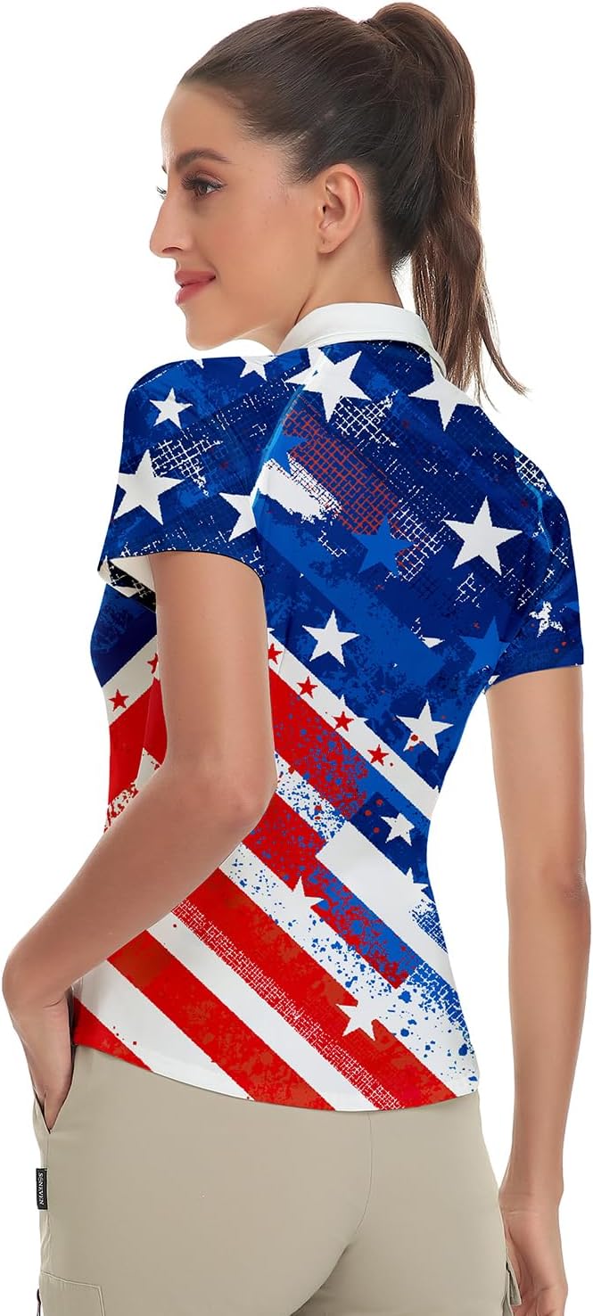 Women's Golf Shirt Short Sleeve Tennis Shirt Quarter Zip Golf Pullover Golf Polo Shirts Argyle Tops