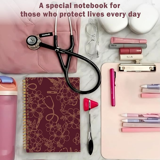 Lacama Nursing Notebook, Nurse Gifts for Women, Nursing Student Graduation Gifts, Nurse Appreciation Gifts, Nurses Week Gifts, A5 Stethoscope Flower Spiral Notebook, Office School Supplies