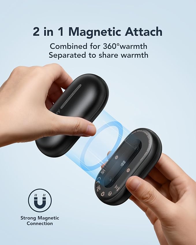 Al Hand Warmer Rechargeable, WeeFancy Magnetic Handwarmers Gifts Set, Small Palm Heater Instant Heating UP to 131°F, 15 Hours Long Lasting, Tech Gifts for Outdoors, Hunting, Camping, Golf Essentials