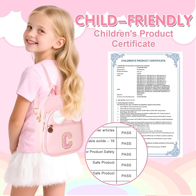 UIXIZQ Personalized Toddler Backpack for Girls 3–10, Cute Mini Bowknot Mouse-Ear Toddler Bookbag Crossbody Purse, Small Daypack Wallet Set, Initial Birthday Gift, Trendy Little Kids/Teen Bag(Pink,C)