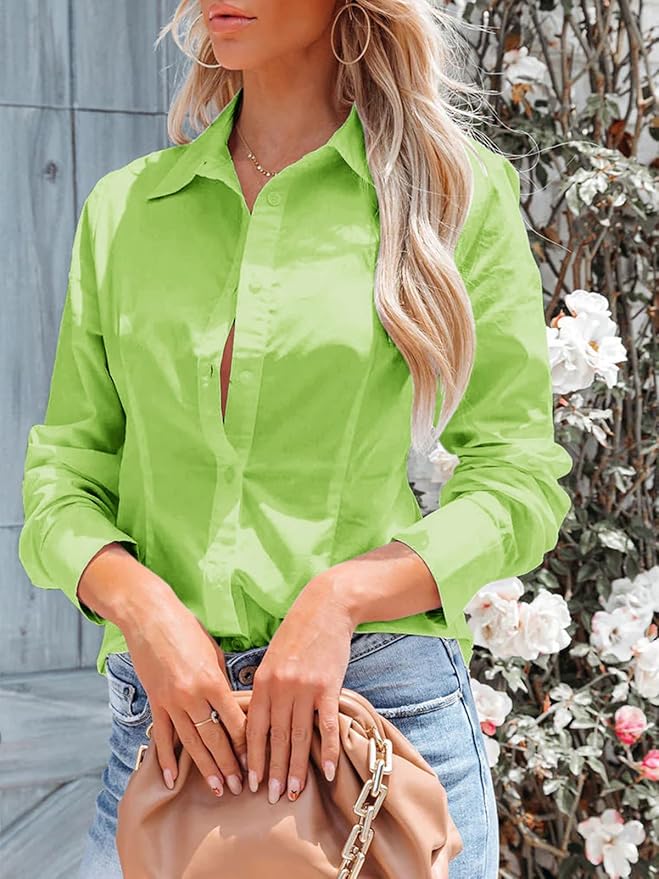siliteelon Women's Button Down Shirts Long Sleeve Dress Shirts Wrinkle Free Collared Work Office Solid Blouses Corset Tops