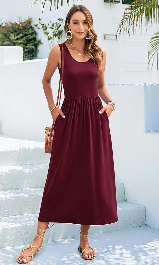 WNEEDU Women's Summer Maxi Dress 2026 Casual Sleeveless Hawaiian Sundress Tropical Long Dress Beach Vacation Outfit