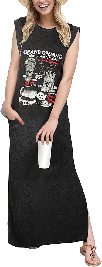 GRECERELLE 2026 Women Year-Round Casual Round Neck Loose Split Wrinkle-Free Long Maxi Vacation Dress with Pockets (XXS-4XL)