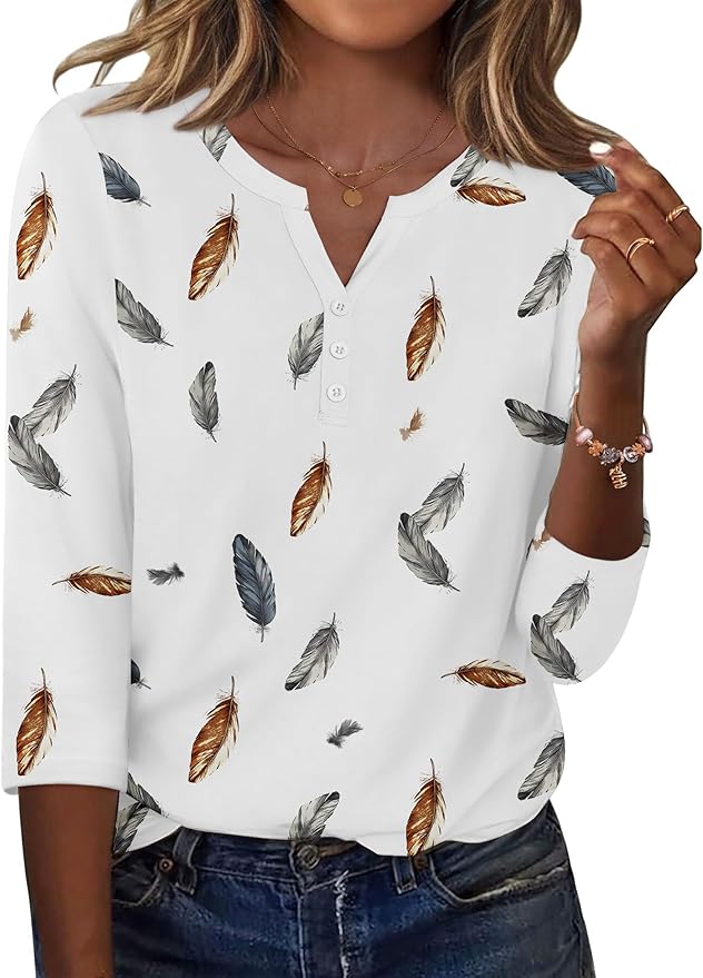 Zeagoo 3/4 Length Sleeve Womens Tops Casual Dressy Summer Blouses Buisness Work Spring Tee Shirts
