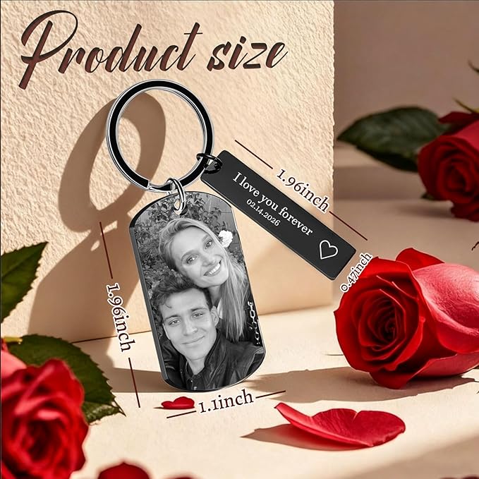 RSQGT Personalized Custom Keychain with Picture - Double Sided Engraving Photo Text Customized Key Chains for Men Boyfriend
