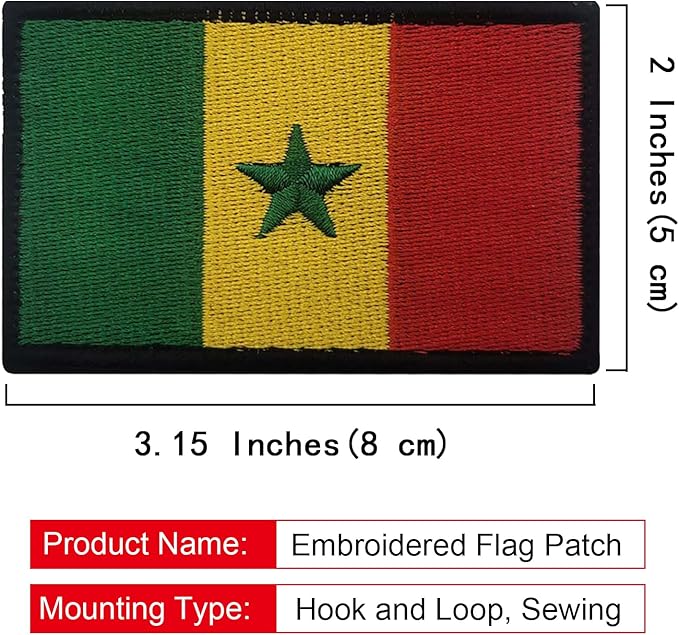 EmWoot 2PCS Senegal Flag Patch Embroidered Morale Patch Military Tactical Patches Hook and Loop