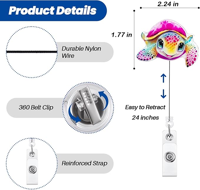 Funny Turtle Badge Reel, Cute Pediatric Retractable ID Card Badge Holder, Name Tag Work Badge Clip for RN LPN CNA MA ER Night Shift Nurse Nursing Student OB/GYN L&D Doctor Teacher, Nurse Gifts