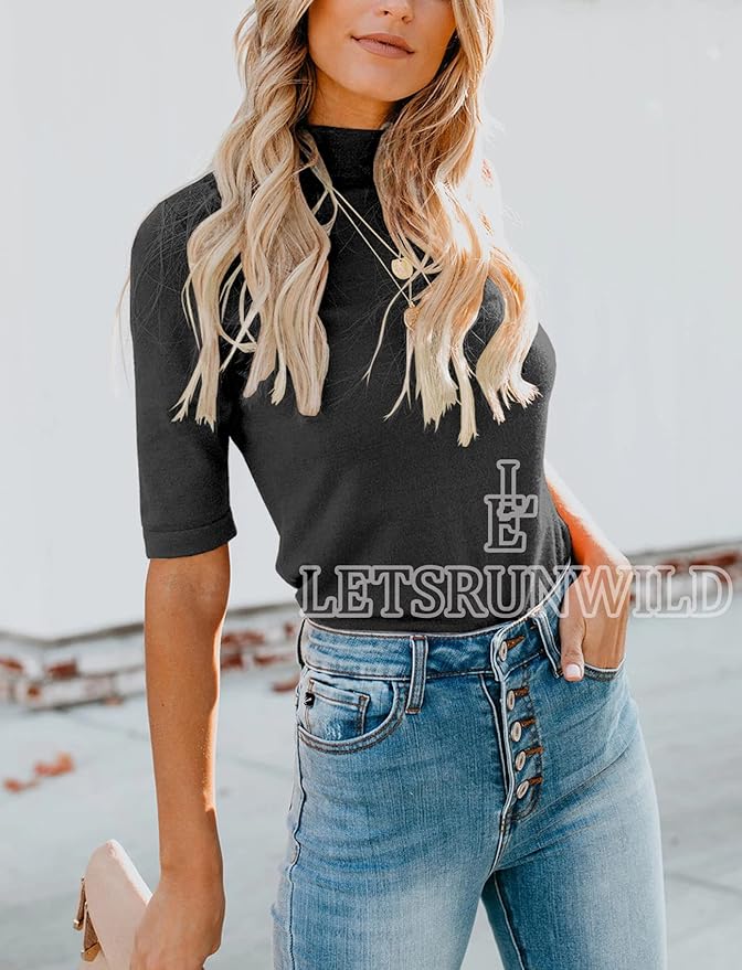 LETSRUNWILD Business Casual Tops for Women Dressy Cute Tops Mock Turtleneck Tshirts Shirts