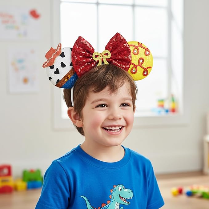 HAMUTH Mouse Ear Headband, Sequin Bow Mouse Ears for Boys Girls Adult, Decorations for Party Trip Parks Cosplay Costume Accessories