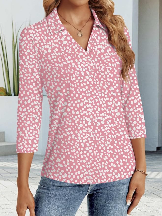 3/4 Length Sleeve Womens Tops Dressy Casual V Neck Polo Shirts Business Work Blouses 2025 Trendy Tunic Top