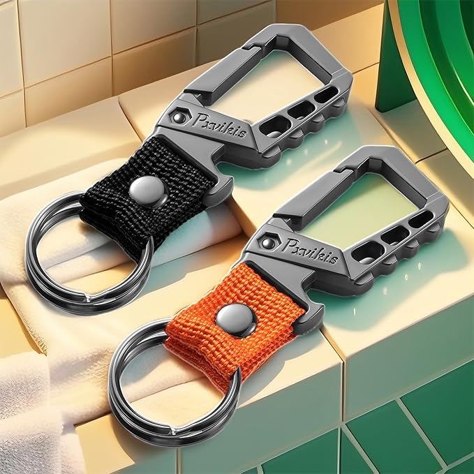 Pxvikis Metal heavy duty key chain carabiner clip bottle opener wrist lanyard ring car key fob unisex for men and women