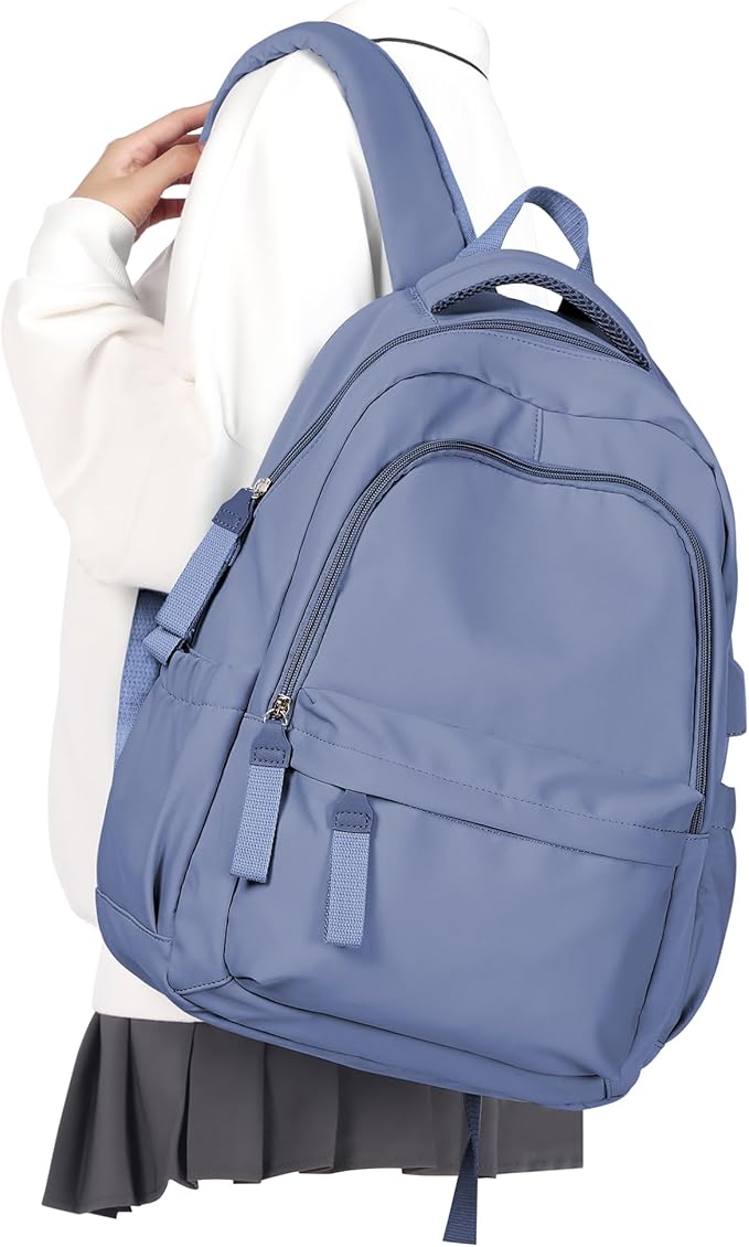 winspansy Simple Cute Backpack for Women Men Waterproof College Bag fit 14 Inch Laptop with USB Charging Port,Violet