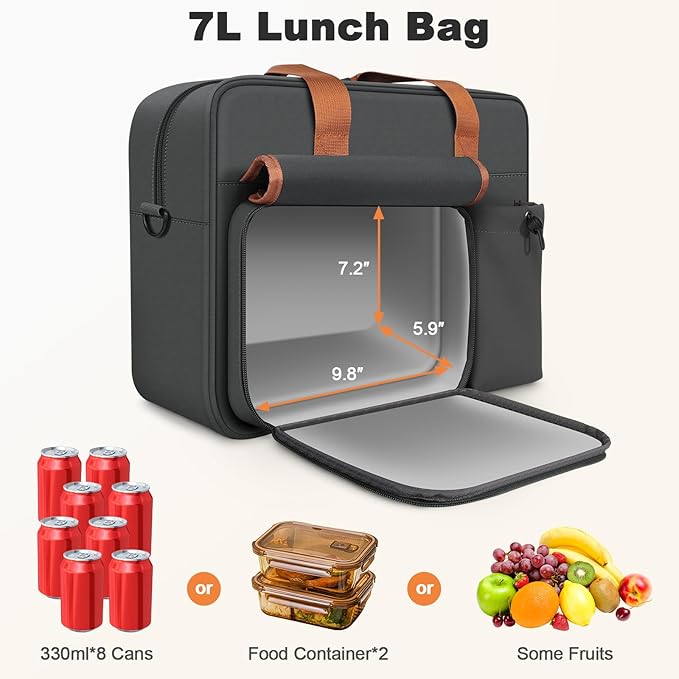 Insulated Lunch Bag & Laptop bag 2-in-1, 15.6 Inch Professional Tote for Men Women, 18L Lightweight Water-Resistant Work Bag with Bottle Pocket for Business, Office, Engineers, Teachers - Black Brown