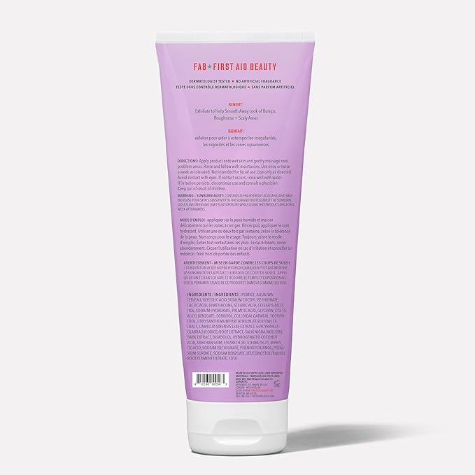 First Aid Beauty KP Bump Eraser Body Scrub with 10% AHA, Keratosis Pilaris Skin Exfoliator with Glycolic and Lactic acids, Helps Reduce Chicken Bumps, Safe for Sensitive Skin, 8 oz