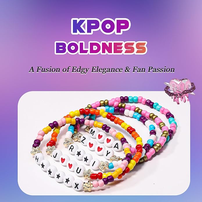 AICase for Korea-Pop Merch Gifts Toys Cosplay Birthday Decorations Bracelets Outfit Costume 6 Pcs Stackable Stretch Beaded Bracelets Merchandise Jewelry Gifts for Fans Women Christmas Stocking