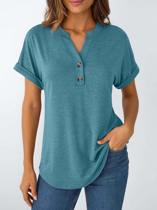 AUTOMET Women's Short Sleeve Shirts Henley Dressy Casual Summer Tops 2026 Spring Fashion Trendy Cute T-Shirts