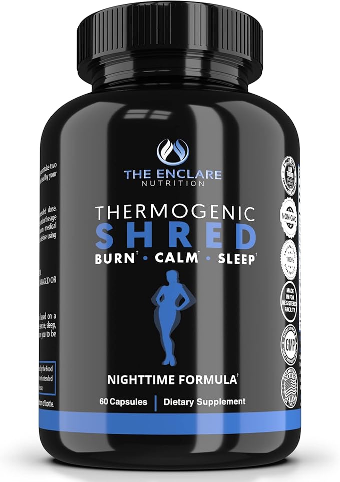 THE ENCLARE NUTRITION Thermogenic Shred Fat Burner Sleep Aid Diet Pills, Appetite Suppressant, Weight Loss, Metabolism Booster with CLA, Ashwagandha, Melatonin, L Theanine, L Carnitine, Niacin (1)