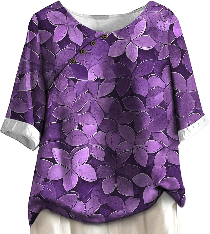 Women's Shirts Dressy Casual Asymmetric Side Button Down Design Tops Summer Loose Fit Crewneck Graphic Tees