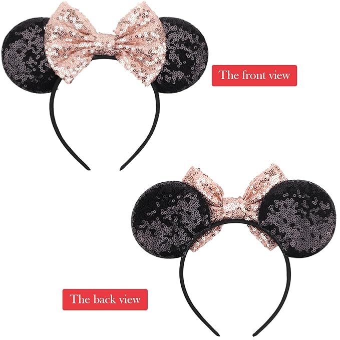 DRESHOW Mouse Ears Bow Headbands Minnie Ears Headband Glitter Party Decoration Cosplay Costume for Women