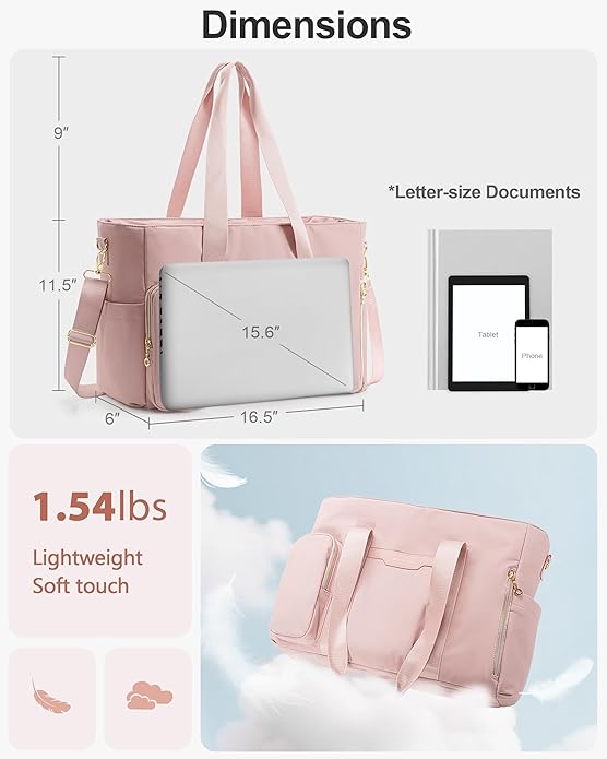 Teacher Tote Bag for Work with 10 Pockets, 15.6" Laptop Water-Resistant Bag with Crossbody Strap for Women, College