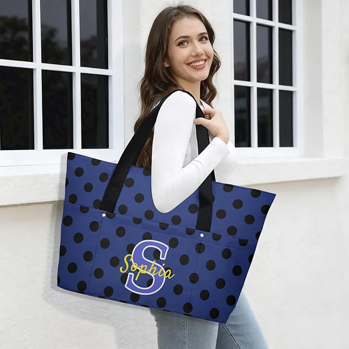 Custom Tote Bag for Women with Name Monogram for Work, Shopping, Travel, Beach