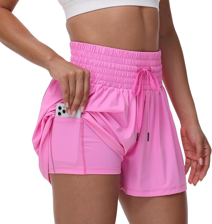 Blaosn Flowy Athletic Shorts for Women Gym Workout Running Short Pants High Waist Skort with Pocket Casual Summer Clothes