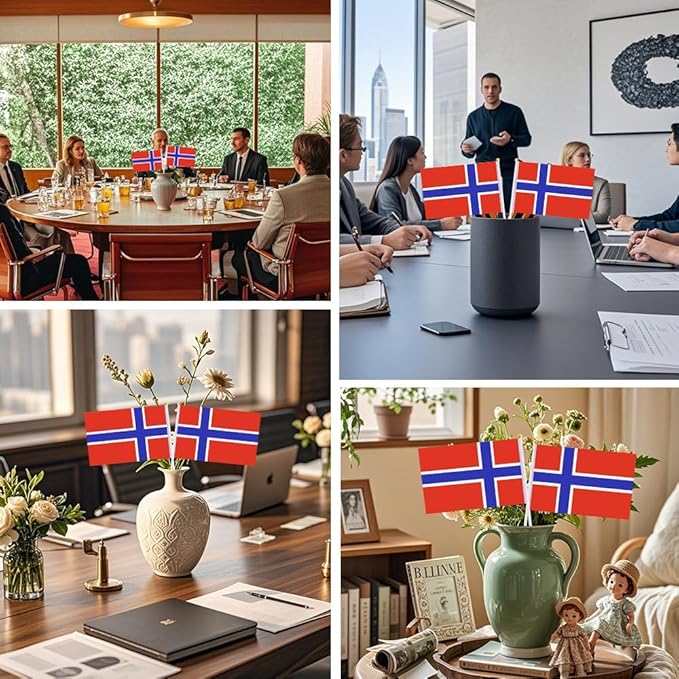 20 Pack Small Norway Flags on Stick Mini Handheld Norwegian Flag for Parades, Independence Day and Patriotic Events 5x8 Inch Durable Weather-Resistant Flags with 12 Inch Sticks(Norway)