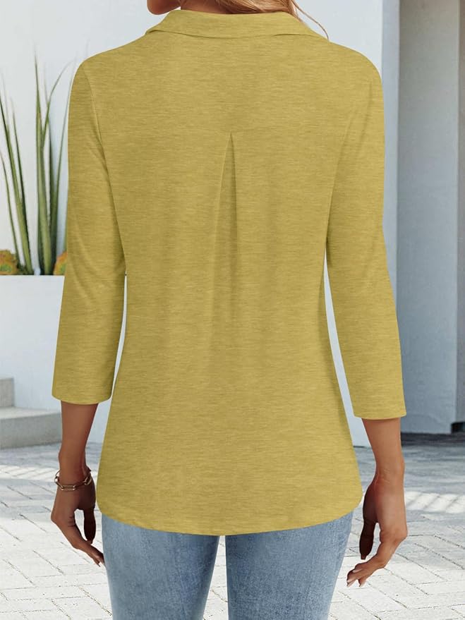 3/4 Length Sleeve Womens Tops Dressy Casual V Neck Polo Shirts Business Work Blouses 2025 Trendy Tunic Top