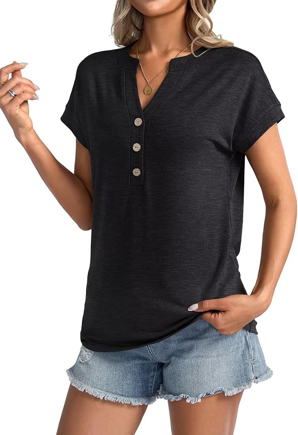 Womens V Neck Cap Sleeve Tops Summer Casual Short Sleeve Shirts Loose Fit Basic Work Tee Trendy Clothes 2025